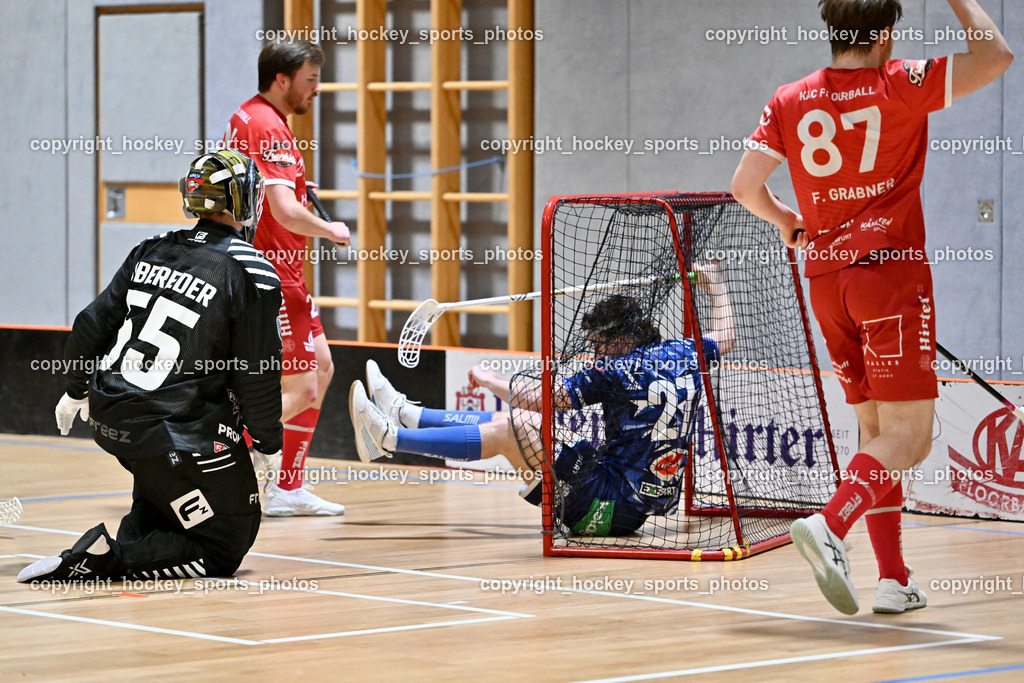 KAC Floorball vs. VSV Unihockey | #55 Maximilian Obereder KAC Floorball, #7 Niklas Pucher KAC Floorball, #27 Lukas Florianschitz VSV Unihockey, #21 Tobias Grabner KAC Floorball, #87 Fabian Grabner KAC Floorball, KAC Floorball vs. VSV Unihockey, KAC Floorball vs. VSV Unihockey am 21.03.2026 in Klagenfurt (Ballspielhalle Waidmannsdorf), Austria, (Photo by Bernd Stefan)