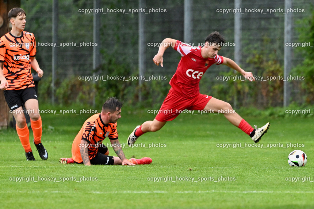 SV Viktoria Viktring vs. FC Mondi Frantschach | #16 Christoph Alexander Strutz FC Frantschach, #12 Rene Knauder FC Frantschach, SV Viktoria Viktring vs. FC Mondi Frantschach, SV Viktoria Viktring vs. FC Mondi Frantschach am 02.08.2025 in Klagenfurt (Sportplatz Viktrink), Austria, (Photo by Bernd Stefan)