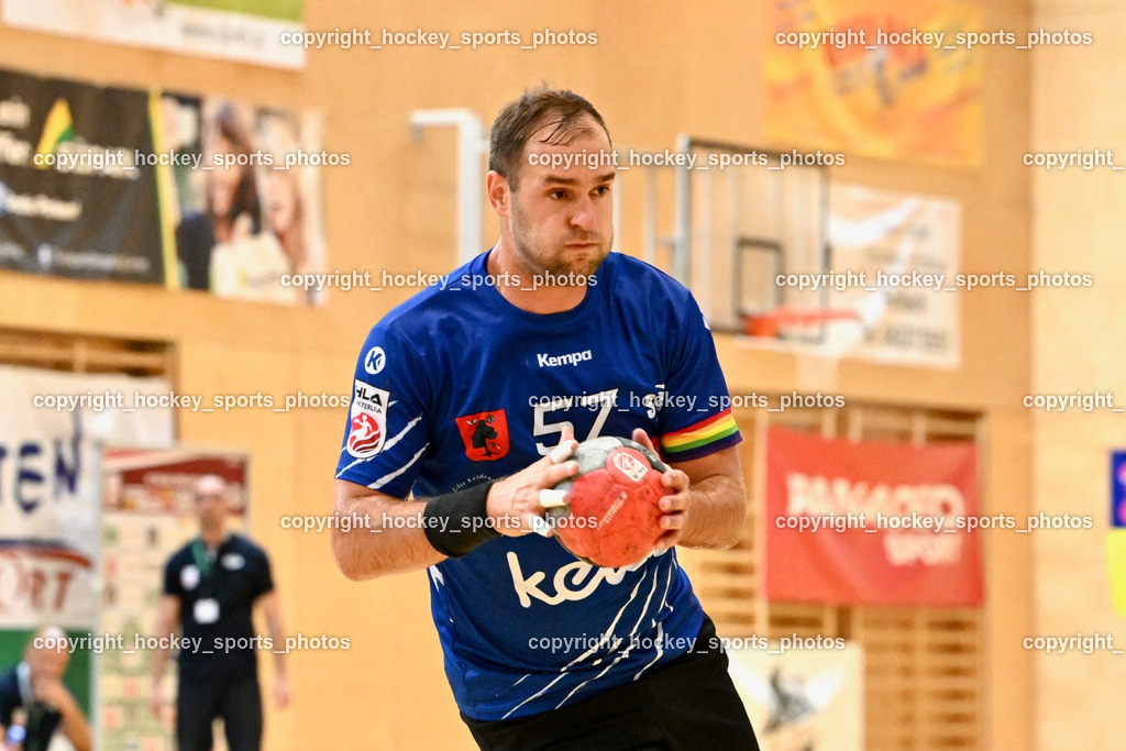 SC Ferlach vs. HSG Holding Graz 23.9.2023 | #57 LEBAN Patrik SC Ferlach, SC Ferlach vs. HSG Holding Graz 23.9.2023, SC Ferlach vs. HSG Holding Graz am 23.09.2023 in Bleiburg (Ballspielhalle Ferlach), Austria, (Photo by Bernd Stefan)