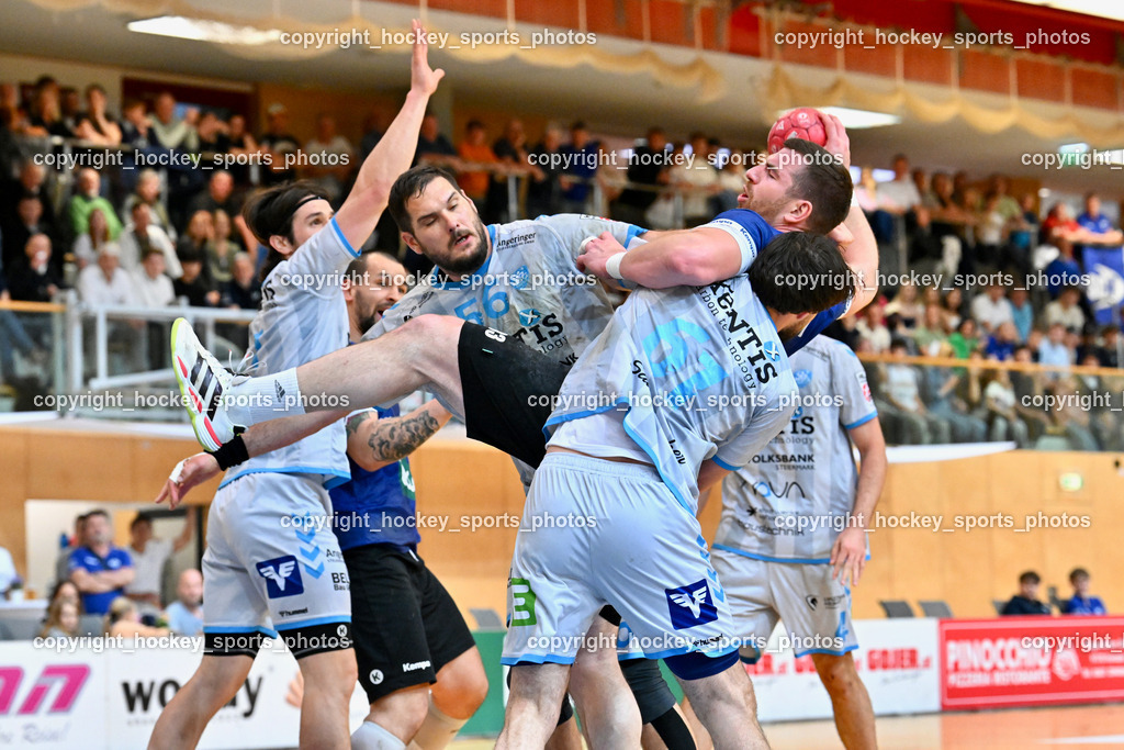 SC Ferlach vs. HSG Xentis Lipizzanerheimat | #61 Golubovic Milan HSG Xentis Lipizzanerheimat, #56 Beciri Kristian HSG Xentis Lipizzanerheimat,  #93 Nosan Blaz SC Ferlach, SC Ferlach vs. HSG Xentis Lipizzanerheimat, SC Ferlach vs. HSG Xentis Lipizzanerheimat am 18.04.2026 in Ferlach (Ballspielhalle Ferlach), Austria, (Photo by Bernd Stefan)