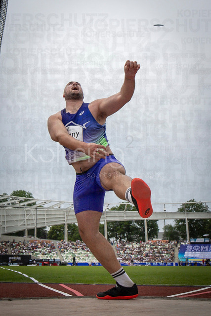 Golden Oval; Dresden, 31.05.2026 | DRESDEN , GERMANY - MAY 31: Matthew Denny (AUS / Australia) competes in the discus throw during the Golden Oval Continental Tour Silver meeting on May 31, 2026 at Heinz-Steyer-Stadion in Dresden, Saxony, Germany.