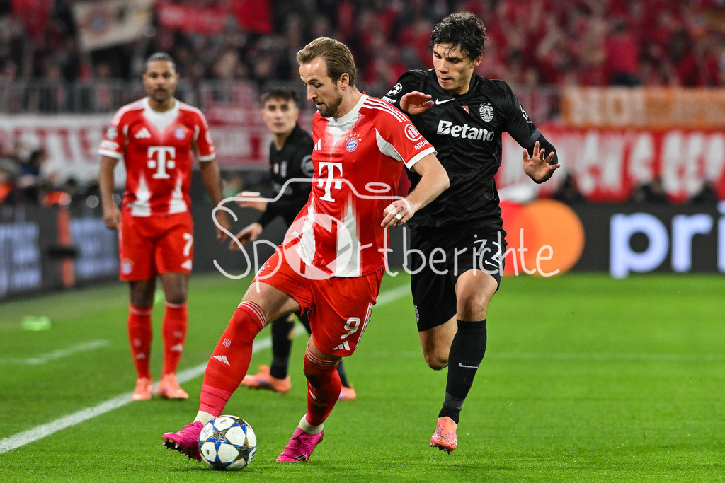 FC Bayern München - Sporting Lissabon | MUNICH, GERMANY - 09. DECEMBER: im Duell Harry KANE (FC Bayern Munich 9) und Eduardo QUARESMA (Sporting CP 72) während dem Match zwischen dem FC Bayern München und Sporting Lissabon am 6. Spieltag der UEFA Champions League Ligaphase in der Allianz Arena