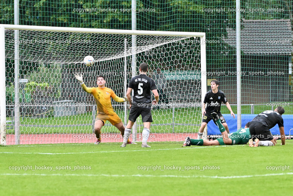 SV Rapid Lienz vs. URC Thal Assling | #5 Manuel Eder Rapid Lienz, #66 Simon Michael Trojer Thal Assling, #5 Tobias Markus Trojer Thal Assling, #22 Samuel Stephan Schönegger Thal Assling, SV Rapid Lienz vs. URC Thal Assling, SV Rapid Lienz vs. URC Thal Assling am 08.06.2024 in Lienz (Dolomiten Satadion), Austria, (Photo by Bernd Stefan)