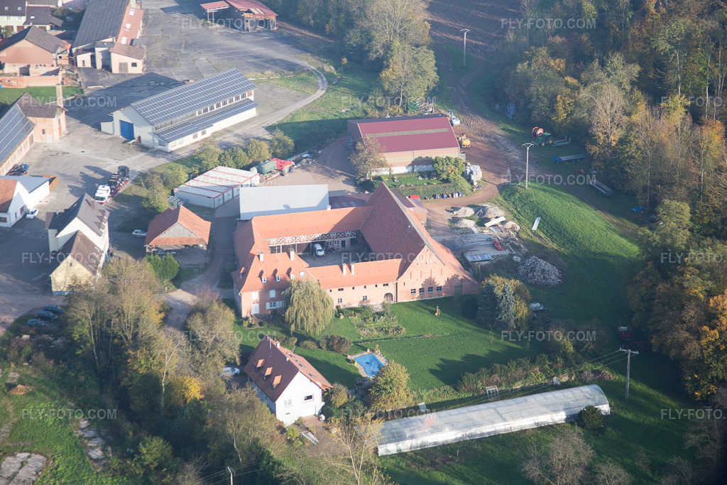 Aerial view: View of the town in Niederrœdern in the state Bas-Rhin, France.Photo: IMG_075660.jpg taken on 11/01/2014 by Werner Riehm/FLY-FOTO.comResolution of the original: 5062 x 3375 px