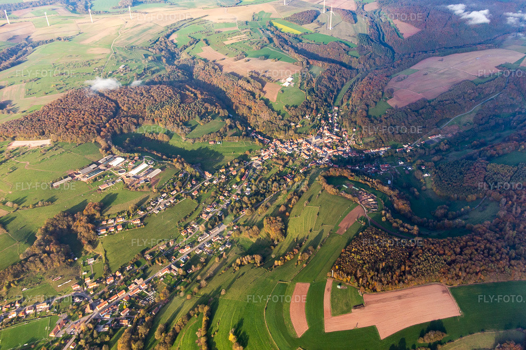 Luftbild: Ortsansicht in Walschbronn im Bundesland Moselle in Frankreich. Foto: IMG_143781.jpg vom 26.10.2024 durch Werner Riehm/FLY-FOTO.de