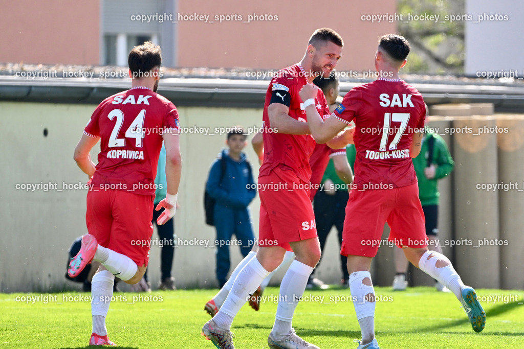 SV Donau Klagenfurt vs. SAK | Jubel SAK, #24 Jovan Koprivica SAK, #22 Leo Ejup SAK, #17 Timo Todor-Kostic SAK, SV Donau Klagenfurt vs. SAK, SV Donau Klagenfurt vs. SAK am 11.04.2026 in Klagenfurt (Sportplat Donau ), Austria, (Photo by Bernd Stefan)