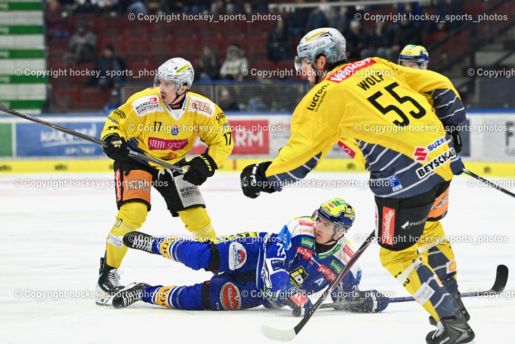EC IDM Wärmepumpen VSV vs. Vienna Capitals | #78 Felix Maxa EC VSV, #55 Raphael Wolf Vienna Capitals, #17 Scott Kosmachuk Vienna Capitals, EC IDM Wärmepumpen VSV vs. Vienna Capitals, EC IDM Wärmepumpen VSV vs. Vienna Capitals am 28.01.2026 in Villach (Stadthalle Villach), Austria, (Photo by Bernd Stefan)