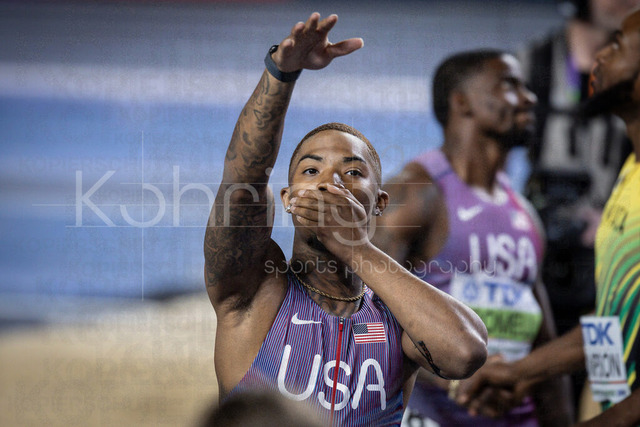 World Athletics Indoor Championships Kujawy Pomorze 26, 20.03.2026 | TORUN, POLAND - MARCH 20:  Jordan ANTHONY (USA) celebrates his GOLD in the 60m during the World Athletics Indoor Championships Kujawy Pomorze 26 on day 1 / session 2 at Kujawsko-Pomorska Arena Torun on March 20, 2026 in Torun, Poland. 