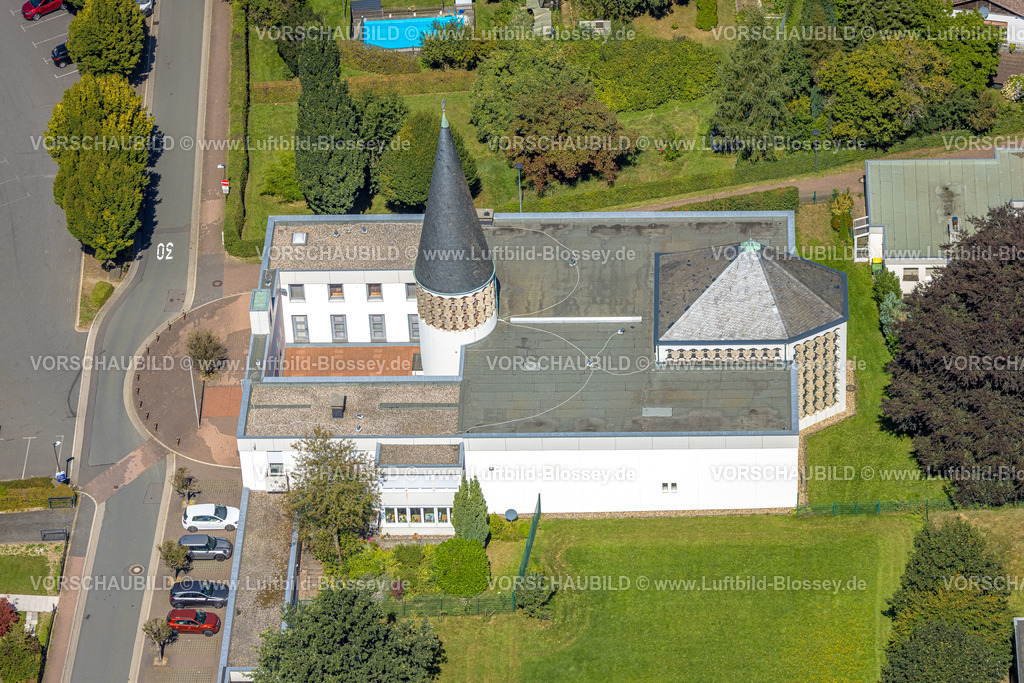 Kierspe250813007 | Luftbild, katholische Gemeinde St. Josef Kirche, Kierspe Bahnhof, Kierspe, Sauerland, Nordrhein-Westfalen, Deutschland