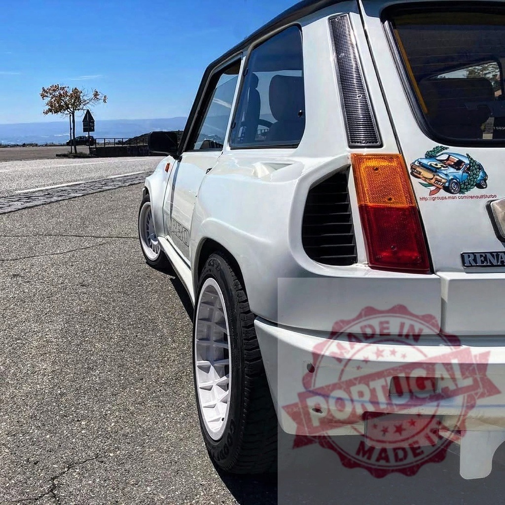 Renault 5 Turbo rally car parked on mountain road | Renault 5 Turbo widebody hatchback classic car standing on a winding mountain road - Realized with Pictrs.com