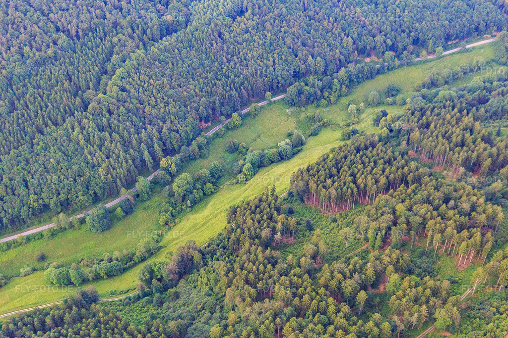 Luftbild: Ulfenbachtal im Ortsteil Langenthal in Hirschhorn im Bundesland Hessen in Deutschland. – Foto: IMG_089418.jpg vom 10.06.2016 durch Werner Riehm/FLY-FOTO.de – Auflösung des Originals: 5313 x 3542 px