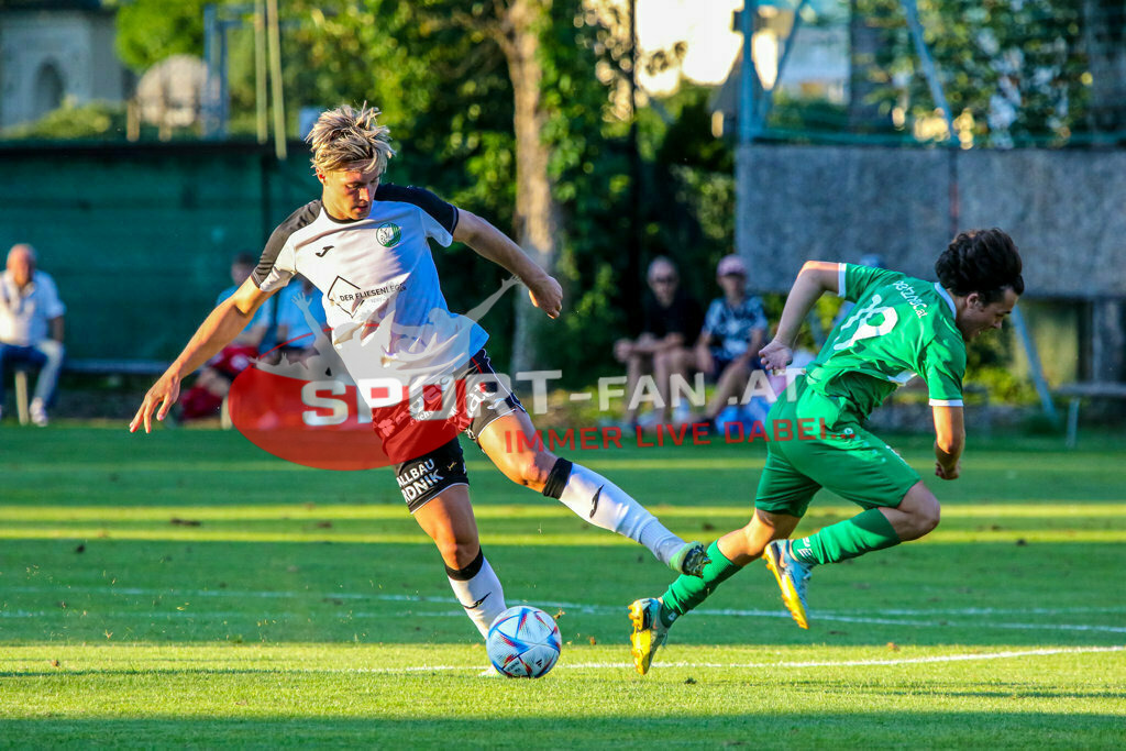 SV Donau - FC Lendorf 0-0, Kärntner Liga 3. Runde | Sandro Morgenstern (FC Lendorf #13) Fabio Primig (SV Donau Klagenfurt #19) SV Donau - FC Lendorf 0-0 am 12.08.2023 in Klagenfurt
(Sportplatz SV Donau), Austria, (Photo by Ernst Krawagner sport-fan.at) - Realisiert mit Pictrs.com