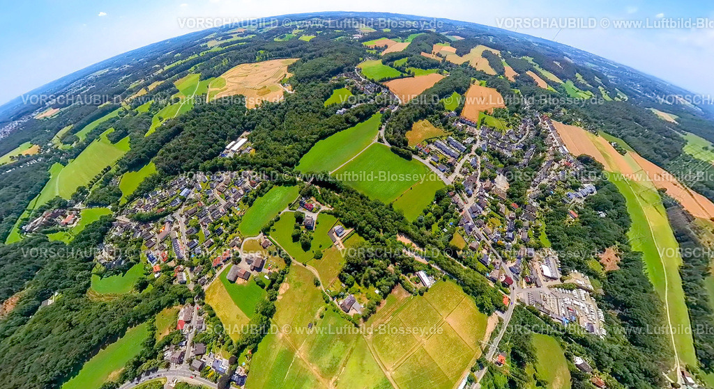 Hattingen230790266_Bredenscheid_Stueter | Luftbild, Ortsteil Bredenscheid Stüter mit Wiesen und Felder, Deponie, Erdkugel, Fisheye Aufnahme, Fischaugen Aufnahme, 360 Grad Aufnahme, tiny world, Oberbredenscheid, Hattingen, Ruhrgebiet, Nordrhein-Westfalen, Deutschland
