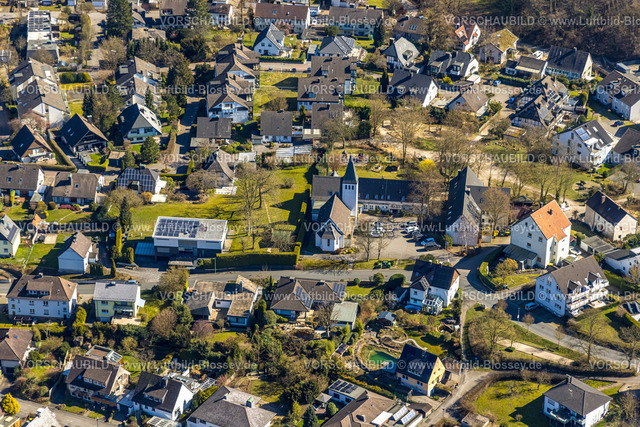 Hagen250303926 | Luftbild, Ortsteil Holthausen Dorfmitte mit Evang-Luth. Gnadenkirche, Hohenlimburg, Hagen, Ruhrgebiet, Nordrhein-Westfalen, Deutschland
