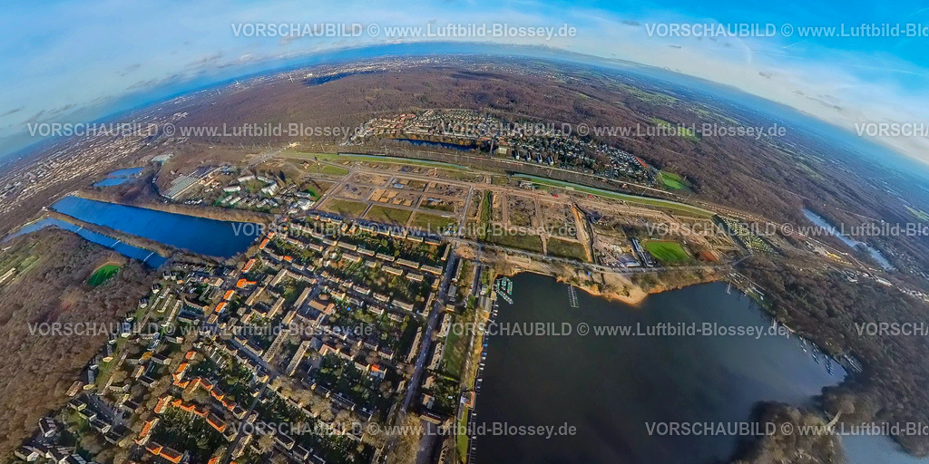 Duisburg2301fish0017WedauGEBAG | Luftbild, 6-Seen-Platte, Baustelle für geplantes Duisburger Wohnquartier am ehemaligen Rangierbahnhof Wedau, Fisheye Aufnahme, Fischaugen Aufnahme, 360 Grad Aufnahme, Wedau, Duisburg, Ruhrgebiet, Nordrhein-Westfalen, Deutschland