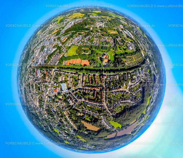 Schwelm240890765HausMartfeld | Luftbild, Schloss Haus Martfeld und Tennisplätze, Bahnlinie und Baumallee, Erdkugel, Fisheye Aufnahme, Fischaugen Aufnahme, 360 Grad Aufnahme, tiny world, little planet, fisheye Bild, , Schwelm, Ruhrgebiet, Nordrhein-Westfalen, Deutschland
