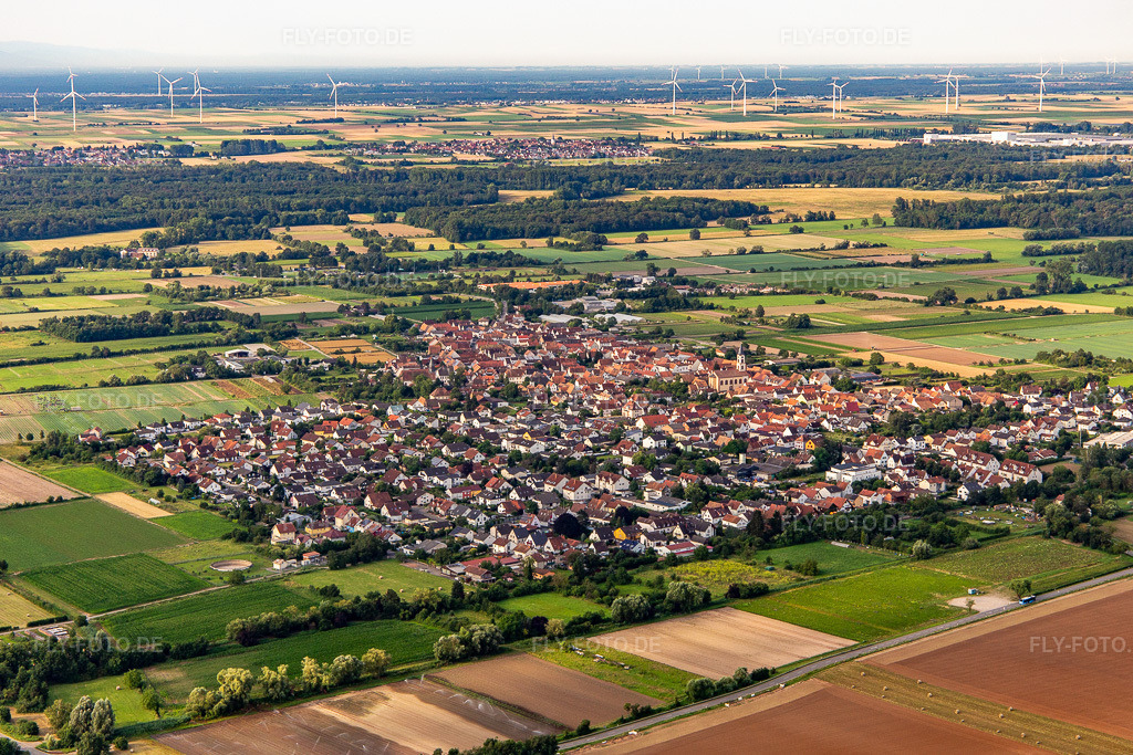 Luftbild: Ortsansicht von Nordosten in Zeiskam im Bundesland Rheinland-Pfalz in Deutschland. Foto: IMG_142864.jpg vom 19.07.2024 durch Werner Riehm/FLY-FOTO.de