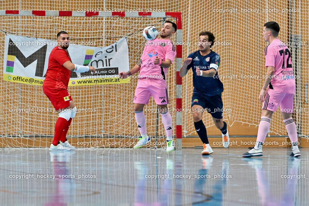 Carinthia Flamengo Futsal Club vs. LPSV-K | #1 Youssef Helal Carinthia Flamengo, #70 Yosifov Svetlozar Angelov Carinthia Flamengo, #3 Nemanja Lukic LPSV-K, #72 Armin Kahvedzic Carinthia Flamengo, Carinthia Flamengo Futsal Club vs. LPSV-K, Carinthia Flamengo Futsal Club vs. LPSV-K am 03.11.2024 in Klagenfurt (Ballspielhalle Viktring), Austria, (Photo by Bernd Stefan)