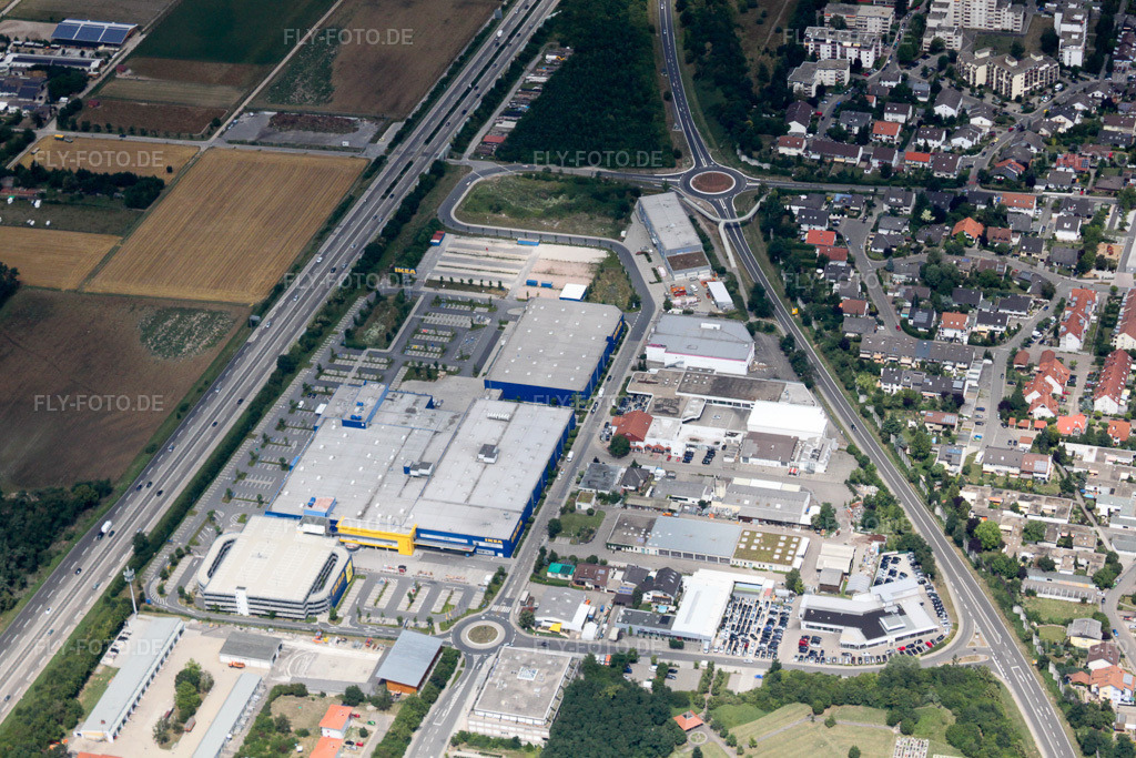 Luftbild: Gewerbegebiet mit IKEA in Walldorf im Bundesland Baden-Württemberg in Deutschland. Foto: IMG_19210.jpg vom 05.07.2009 durch Werner Riehm/FLY-FOTO.de