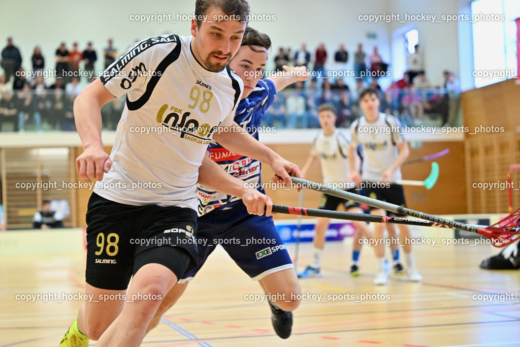 FBK Loka vs. VSV Unihockey | #98 Gasper Triler FBK Loka, FBK Loka vs. VSV Unihockey, FBK Loka vs. VSV Unihockey am 23.03.2025 in Villach (Ballspielhalle St. Martin), Austria, (Photo by Bernd Stefan)