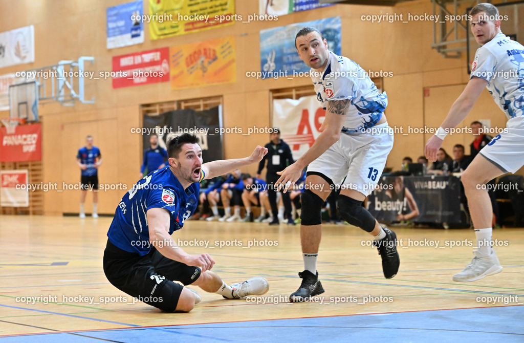 SC Ferlach vs. ALPLA HC Hard 2.3.2024 | #23 KOCBEK Jure SC Ferlach, #13 WÜSTNER Frederic HC Hard, SC Ferlach vs. ALPLA HC Hard 2.3.2024, SC Ferlach vs. ALPLA HC Hard am 02.03.2024 in Ferlach (Ballspielhalle Ferlach), Austria, (Photo by Bernd Stefan)