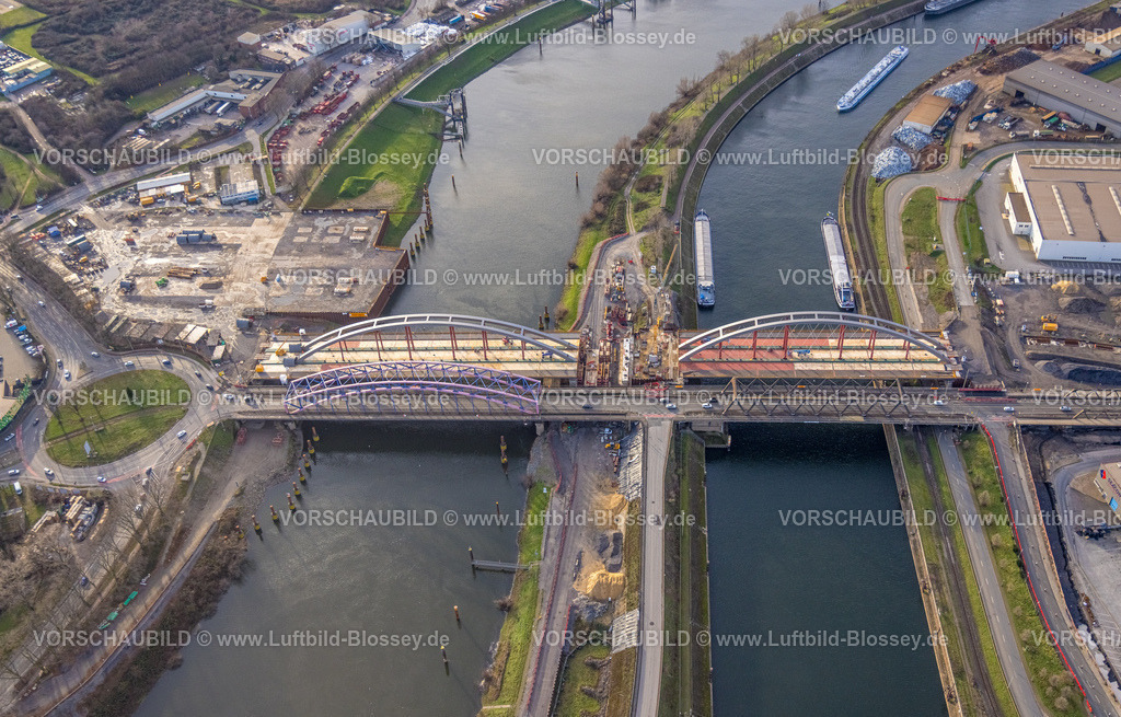 Duisburg230100699 | Luftbild, Ersatzneubau Baustelle Karl-Lehr-Brücke, Ruhrorter Straße, Ruhrort, Duisburg, Ruhrgebiet, Nordrhein-Westfalen, Deutschland