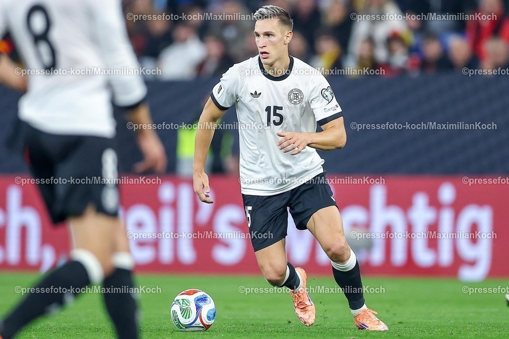DFB10102502199 | 10.10.2025, Fußball, Länderspiel, Deutschland - Luxemburg, UEFA WM-Qualifikation, 2025/2026, Gruppe A, PreZero Arena in Sinsheim: Nico Schlotterbeck (GER #15) DFB regulations prohibit any use of photographs as image sequences and or quasi-video.