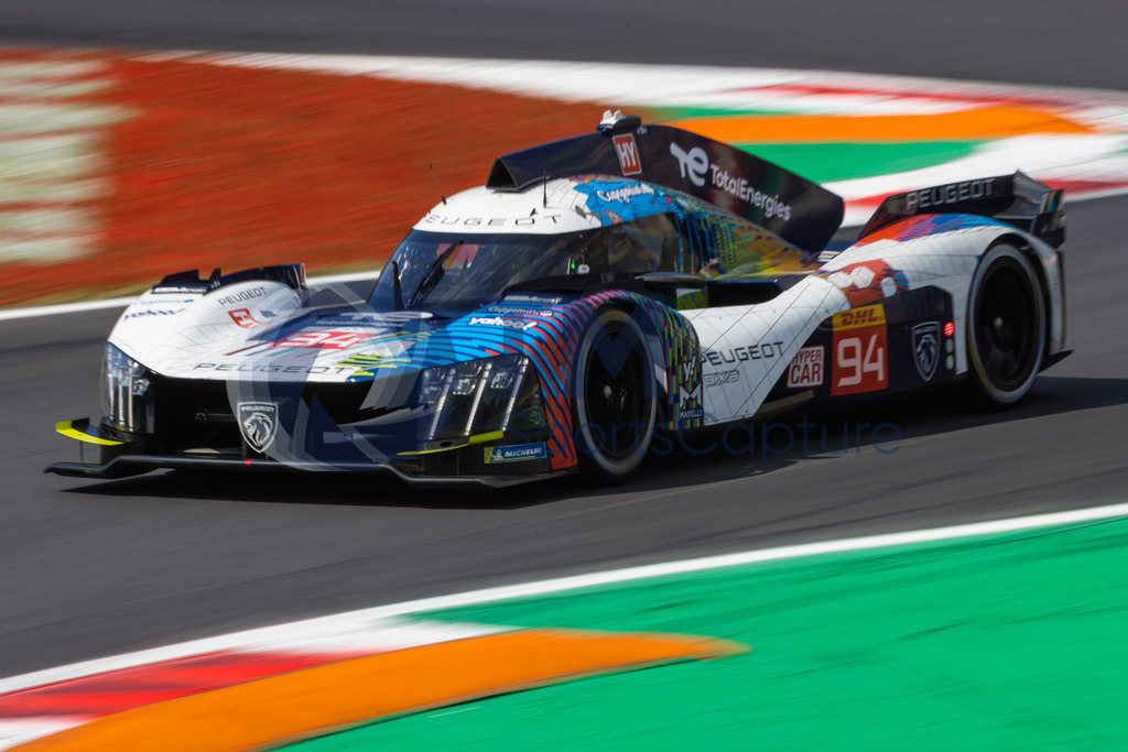 Trainproduction-20230708-0036 | MONZA,ITALY,08.Jul.23 - MOTORSPORTS - WEC, FIA World Endurance Championships, 6h of Monza, Autodromo Monza. Image shows Loic Duval (FRA), Gustavo Menezes (USA) and Nico Mueller (SUI/ Peugeot Totalenergies). Photo: Trainproduction / Matthias Trinkl