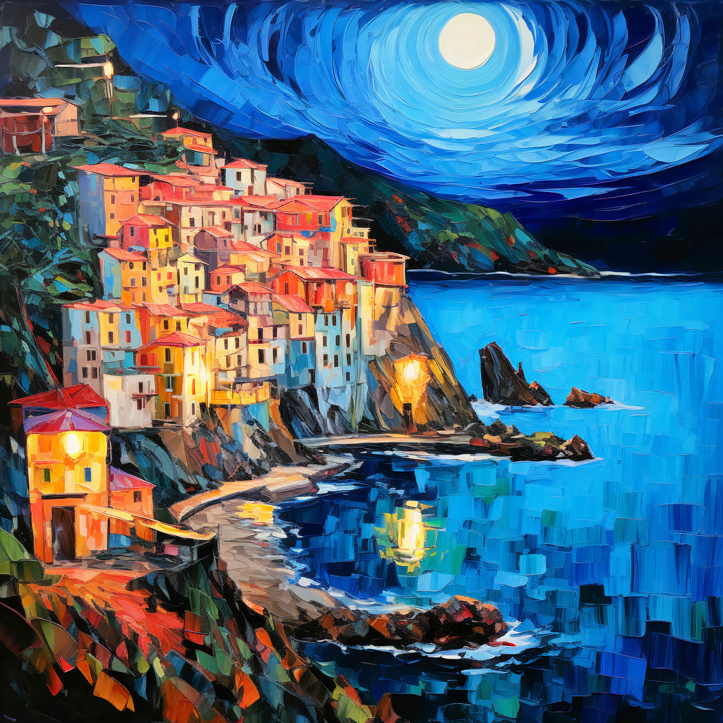 2307032 - Cinque Terre | Romantisches Wandbild von der italienischen Riviera bei Nacht.