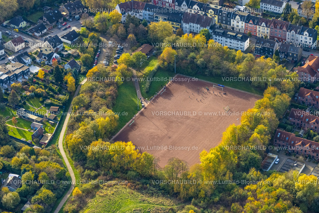 Herne221101161oestlich | Luftbild, Sportplatz Vödestraße und Fußballspieler, Bäume in Herbstfarben Umrandung, Herne-Süd, Herne, Ruhrgebiet, Nordrhein-Westfalen, Deutschland