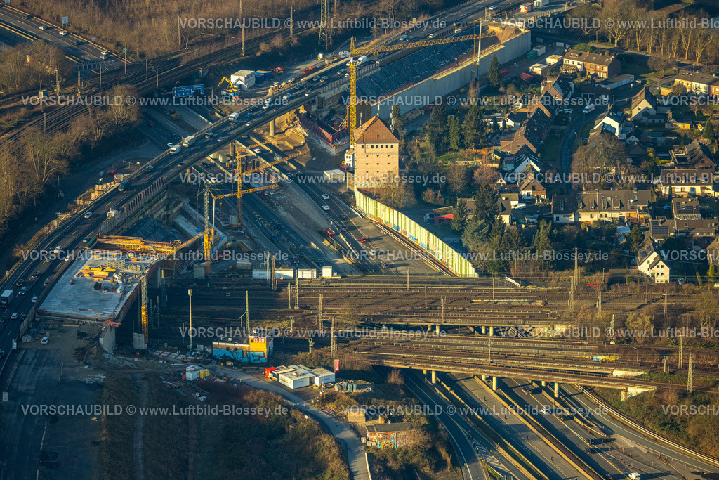 Duisburg241202558 | Luftbild, Autobahnkreuz Kaiserberg, Autobahn A3 und Autobahn A40, Baustelle Regenrückhaltebecken, Duissern, Duisburg, Ruhrgebiet, Nordrhein-Westfalen, Deutschland