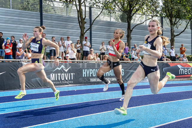 Multisport Event; Ratingen, 27.06.2026 | RATINGEN, GERMANY - JUNE 27, 2026 : Vanessa Grimm (GER / Germany), Anna-Elisabeth Ehlers (GER / Germany) and Emma Kaul (GER / Germany) over 200m competing during the Multisport Event at Stadion Ratingen on June 27, 2026 in Ratingen, Germany.