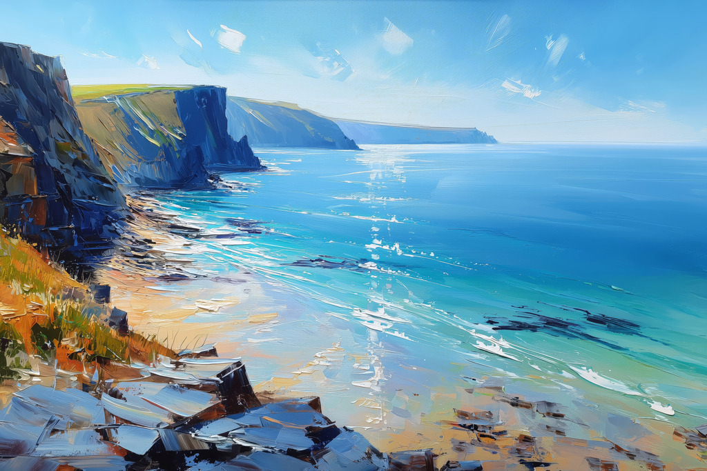 2511006 - Küste von Cornwall | Cornwall Gemälde als hochwertiger Kunstdruck auf Leinwand, Alu-Dibond oder hinter Acrylglas.