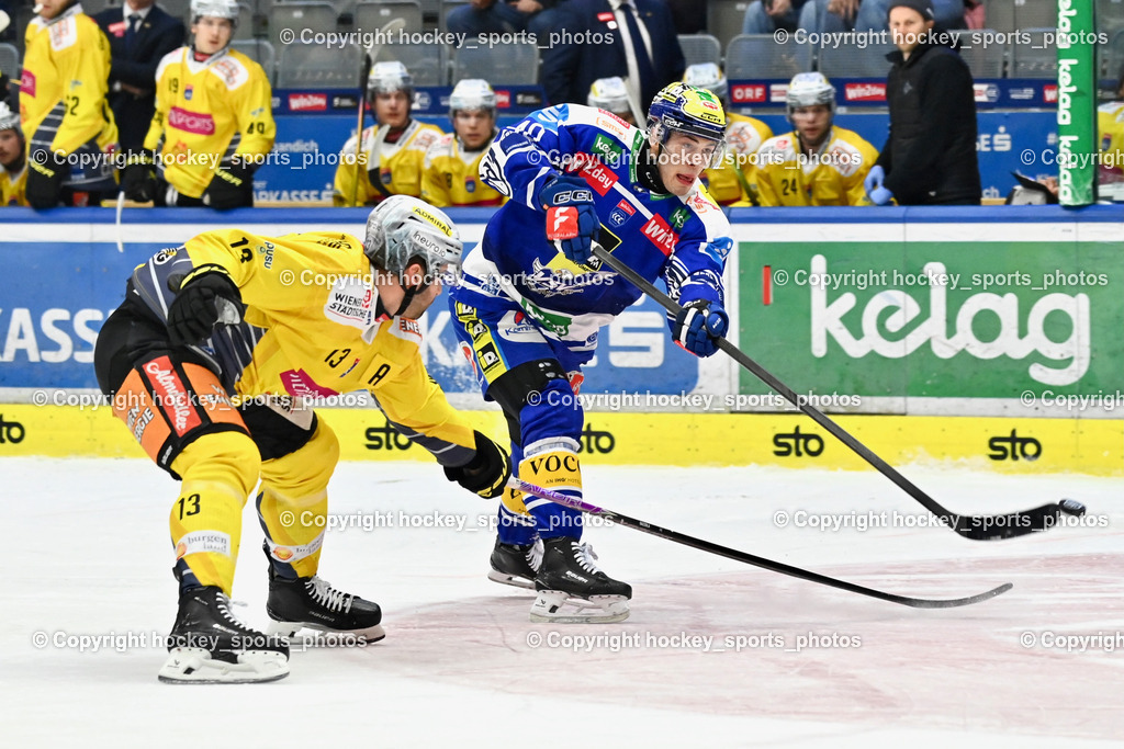 EC IDM Wärmepumpen VSV vs. Vienna Capitals | #13 Randy Gazzola Vienna Capitals, #40 Elias Wallenta EC VSV, EC IDM Wärmepumpen VSV vs. Vienna Capitals, EC IDM Wärmepumpen VSV vs. Vienna Capitals am 28.01.2026 in Villach (Stadthalle Villach), Austria, (Photo by Bernd Stefan)
