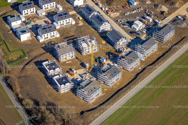 Holzwickede230213651 | Luftbild, Neubaugebiet und Baustelle, Wohnpark Emscherquelle in Hohenleuchte auf dem Areal der ehemaligen Emscherkaserne, Holzwickede, Ruhrgebiet, Nordrhein-Westfalen, Deutschland