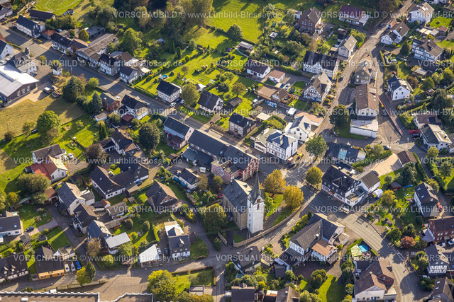 Hilchenbach230911478 | Luftbild, Evang. Kirche und Wohngebiet im Ortszentrum, Müsen, Hilchenbach, Siegerland, Nordrhein-Westfalen, Deutschland