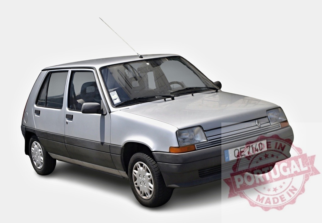 Renault 5 Superfive parked, showing its front and side, isolated on white | Silver Renault 5 Superfive, a popular compact car from the 1980s, parked and isolated on a white background - Realized with Pictrs.com