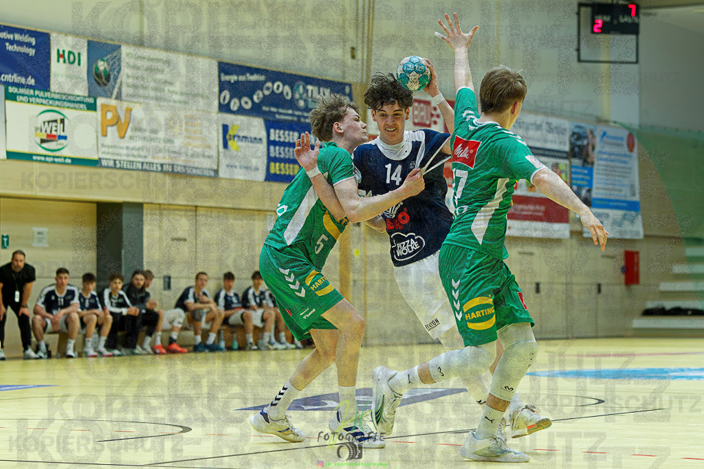 mJB Pokalrunde dt. Meisterschaft, TV Hüttenberg - TSV GWD Minden | mJB Pokalrunde dt. Meisterschaft, TV Hüttenberg - TSV GWD Minden am 15.03.2025 in Münchholzhausen (Sporthalle Münchholzhausen)Photo © 2025 - Jörg Heinrich - Realisiert mit Pictrs.com
