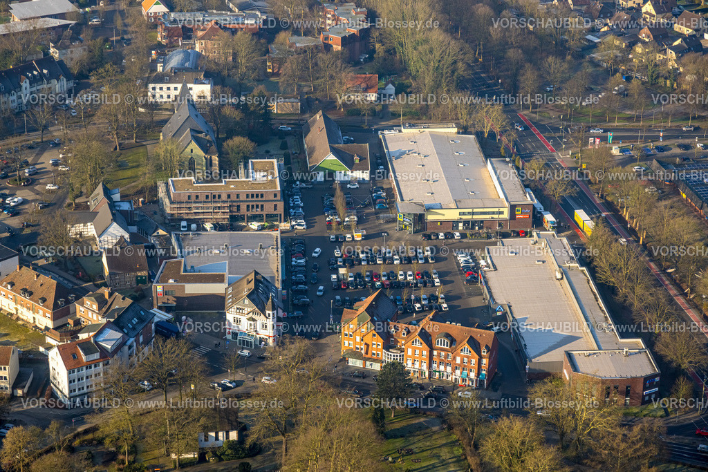 Hamm250201187Herringen | Luftbild, Einkaufszentrum Herringer Markt mit Baustelle, Edeka Supermarkt und Aldi Supermarkt, evang St.-Victor-Kirche, Stadtbezirk Herringen, Hamm, Ruhrgebiet, Nordrhein-Westfalen, Deutschland