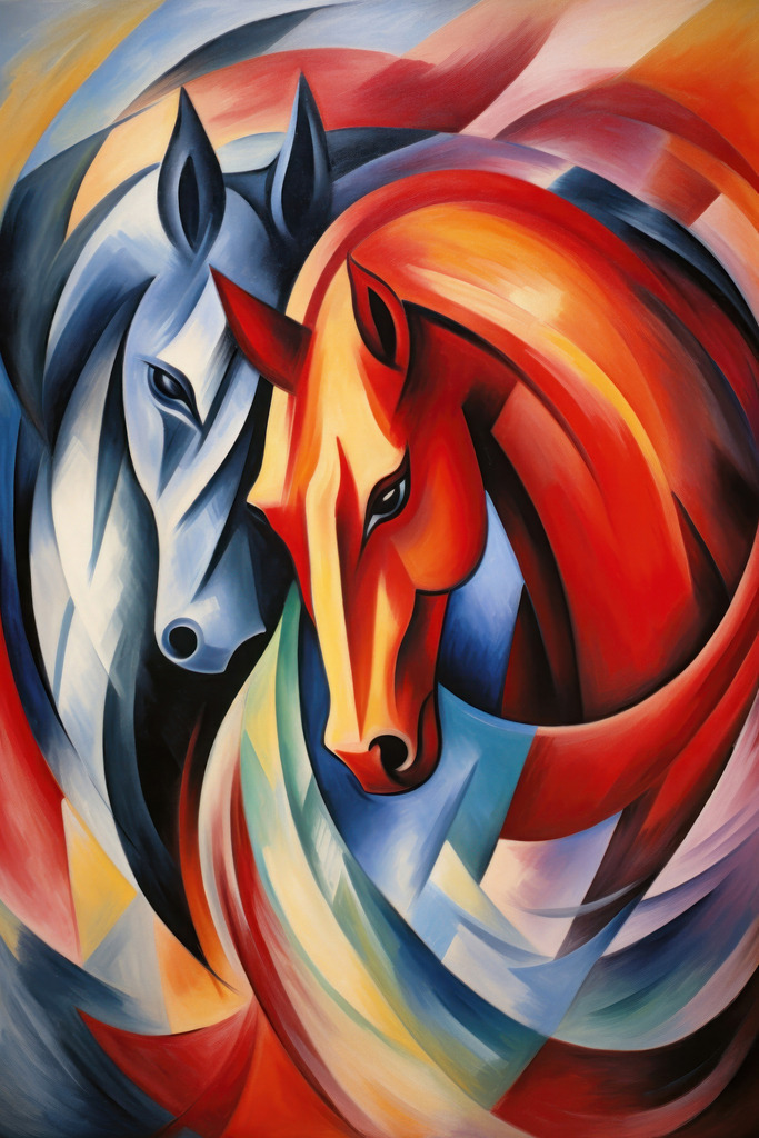 10240132 - Zwei Pferde | Zwei Pferde im Stile eines expressionistischen Gemäldes.