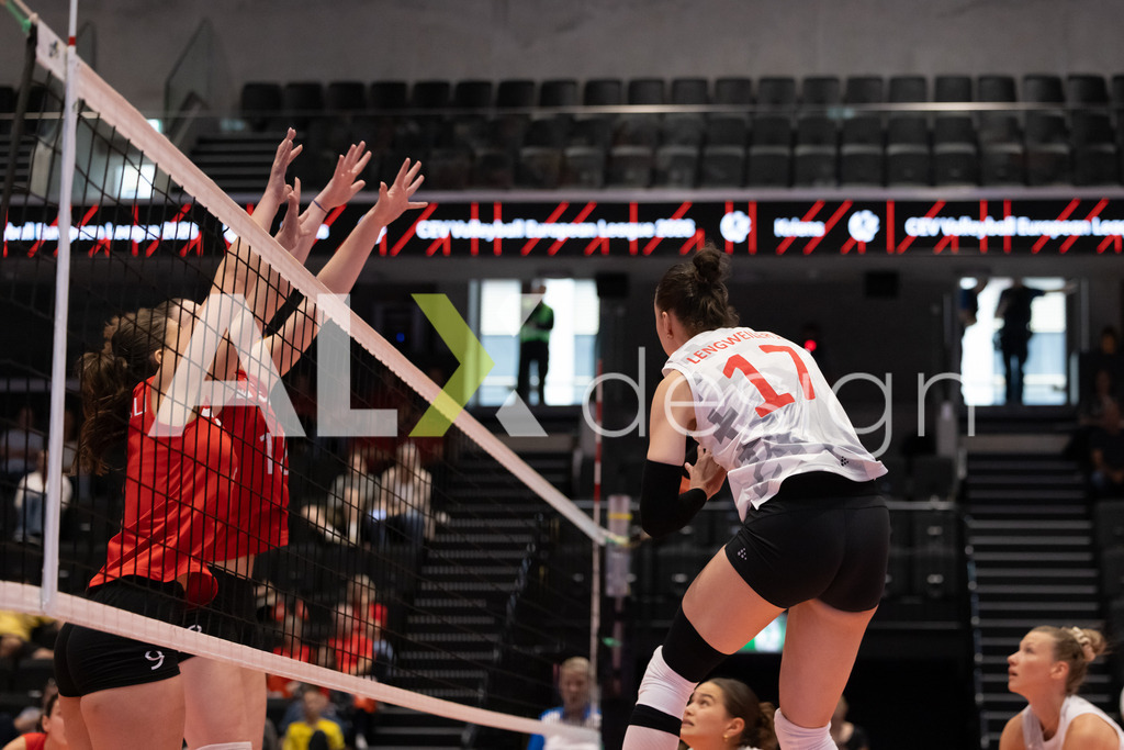 Georgia v Switzerland - CEV European League Women | KRIENS, SWITZERLAND - JUNE 12: JULIE LENGWEILER of Switzerland attack / spike during the CEV European League match between Georgia and Switzerland at Pilatus Arena on June 12, 2026 in Kriens, Switzerland. - Realisiert mit Pictrs.com