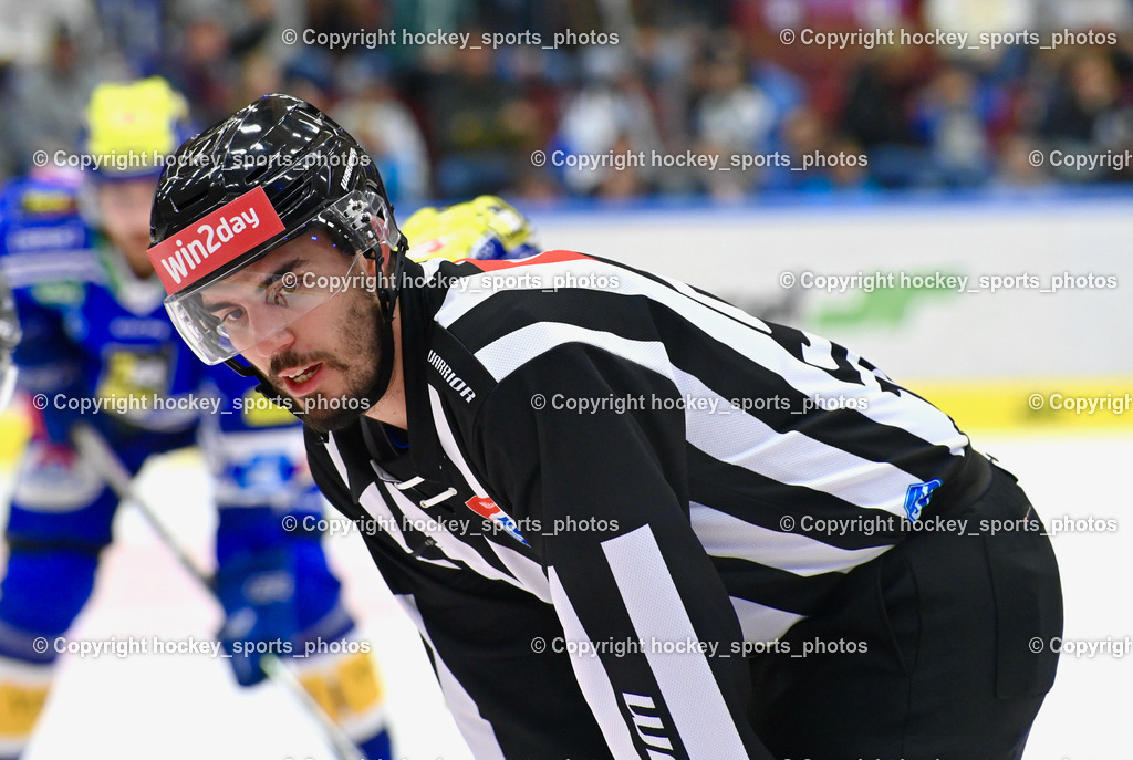 EC IDM Wärmepumpen VSV vs. HC Pustertal 8.10.2023 | MUZSIK NORBERT Linesmann, VACZI DAVID Linesmann, EC IDM Wärmepumpen VSV vs. HC Pustertal 8.10.2023, EC IDM Wärmepumpen VSV vs. HC Pustertal am 08.10.2023 in Villach (Stadthalle Villach), Austria, (Photo by Bernd Stefan)