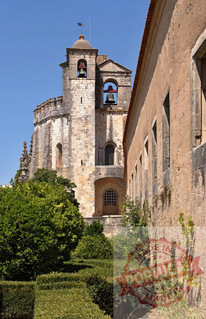 Convent of Christ bells and medieval garden at Tomar | Bell tower and historic walls rising above a green garden in Portugal - Realized with Pictrs.com