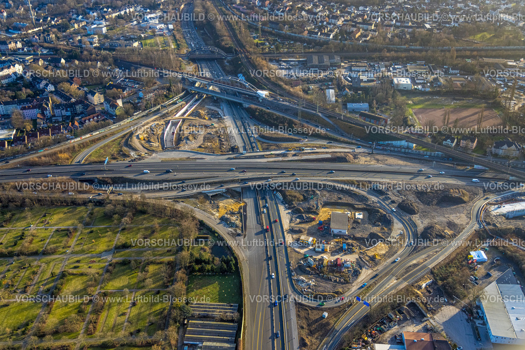 Herne240103977 | Luftbild, Autobahnkreuz Herne Großbaustelle, Autobahn A43 und Autobahn A42, Baukau-West, Herne, Ruhrgebiet, Nordrhein-Westfalen, Deutschland