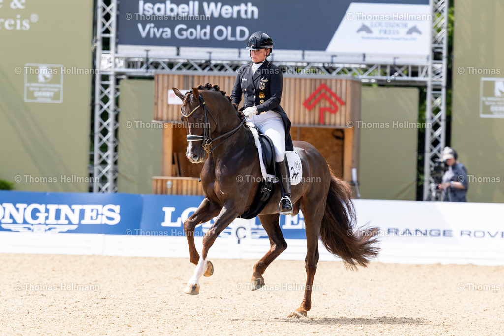 TH_513 Viva Gold OLD_ Isabell Werth_29290 | Al Shiraàa Deutsches Spring- und Dressur-Derby 2025 am 31.05.25 in Hamburg, Thomas Hellmann, 513 Viva Gold OLD, Isabell Werth