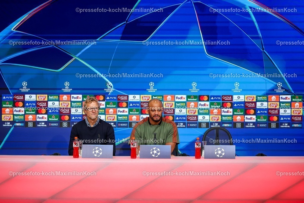 UCL22102501155 | 22.10.2025, Fußball, UEFA Champions League, FC Bayern München - Club Brügge, Allianz Arena, Saison 2025 2026: Cheftrainer Vincent Kompany (FC Bayern Muenchen #hc) bei der Pressekonferenz nach dem SpielRegulations prohibit any use of photographs as image sequences and or quasi-video.