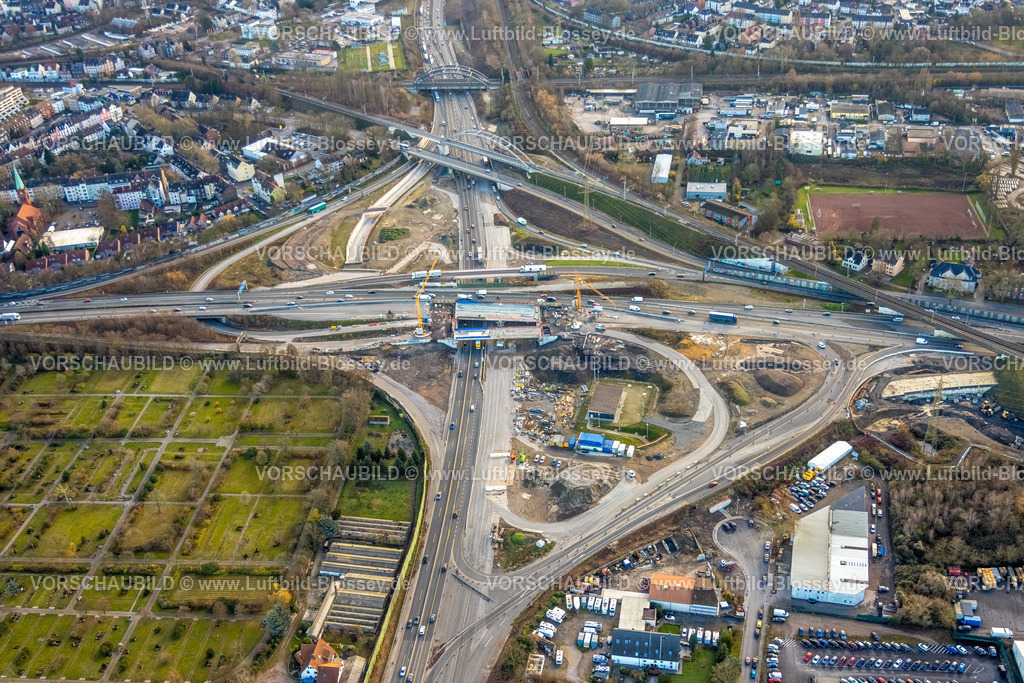 Herne251203624 | Luftbild, Baustelle Autobahnkreuz Herne, Autobahn A42 und Autobahn A43, Brückenbauarbeiten, Baukau-West, Herne, Ruhrgebiet, Nordrhein-Westfalen, Deutschland