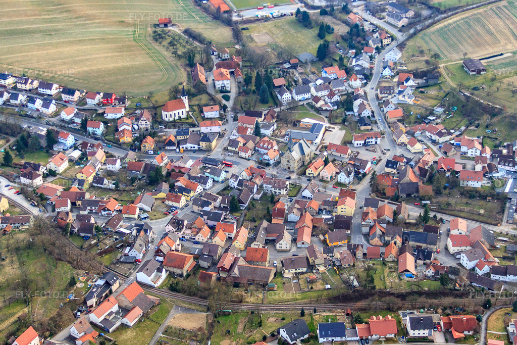 Luftbild: Ortsansicht von Nordosten im Ortsteil Obergimpern in Bad Rappenau im Bundesland Baden-Württemberg in Deutschland. Foto: IMG_38178.jpg vom 12.03.2011 durch Werner Riehm/FLY-FOTO.deAuflösung des Originals: 4601 x 3068 px