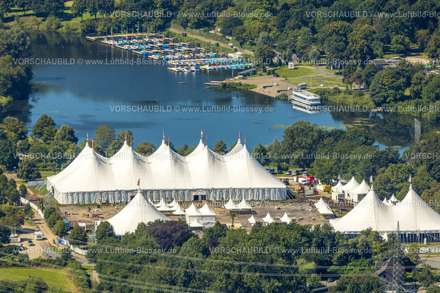 Witten230800634 | Luftbild, Aufbau der Zeltstadt zum ZFR Zeltfestival Ruhr am Kemnader See, Hafen Kemnade, Heven, Witten, Ruhrgebiet, Nordrhein-Westfalen, Deutschland