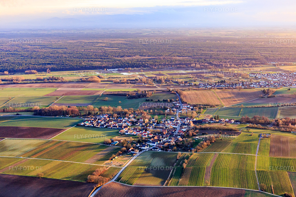 Luftbild: Ortsansicht aus Norden im Ortsteil Kleinsteinfeld in Niederotterbach im Bundesland Rheinland-Pfalz in Deutschland.Foto: IMG_130328.jpg vom 06.01.2022 durch Werner Riehm/FLY-FOTO.deAuflösung des Originals: 5472 x 3648 px